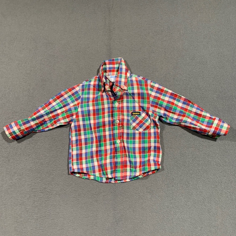 VTG OshKosh B'gosh‎ Thin Plaid Button Down Shirt Kids 24 Months Cotton Polyester